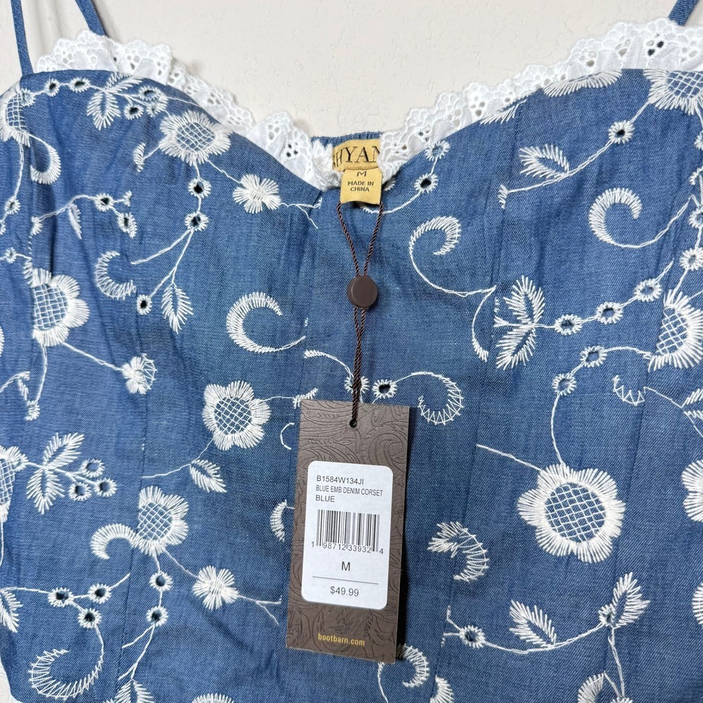 Nwt Shyanne Blue Denim Embroidered Corset Top Size M - Picture 5 of 5